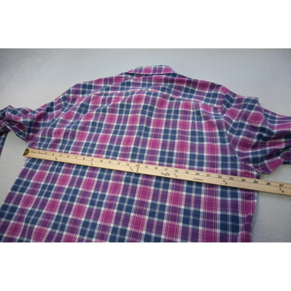 J. Crew Button Up Dress Shirt Mens XL Purple Blue Plaid Tailored Cotton EUC
